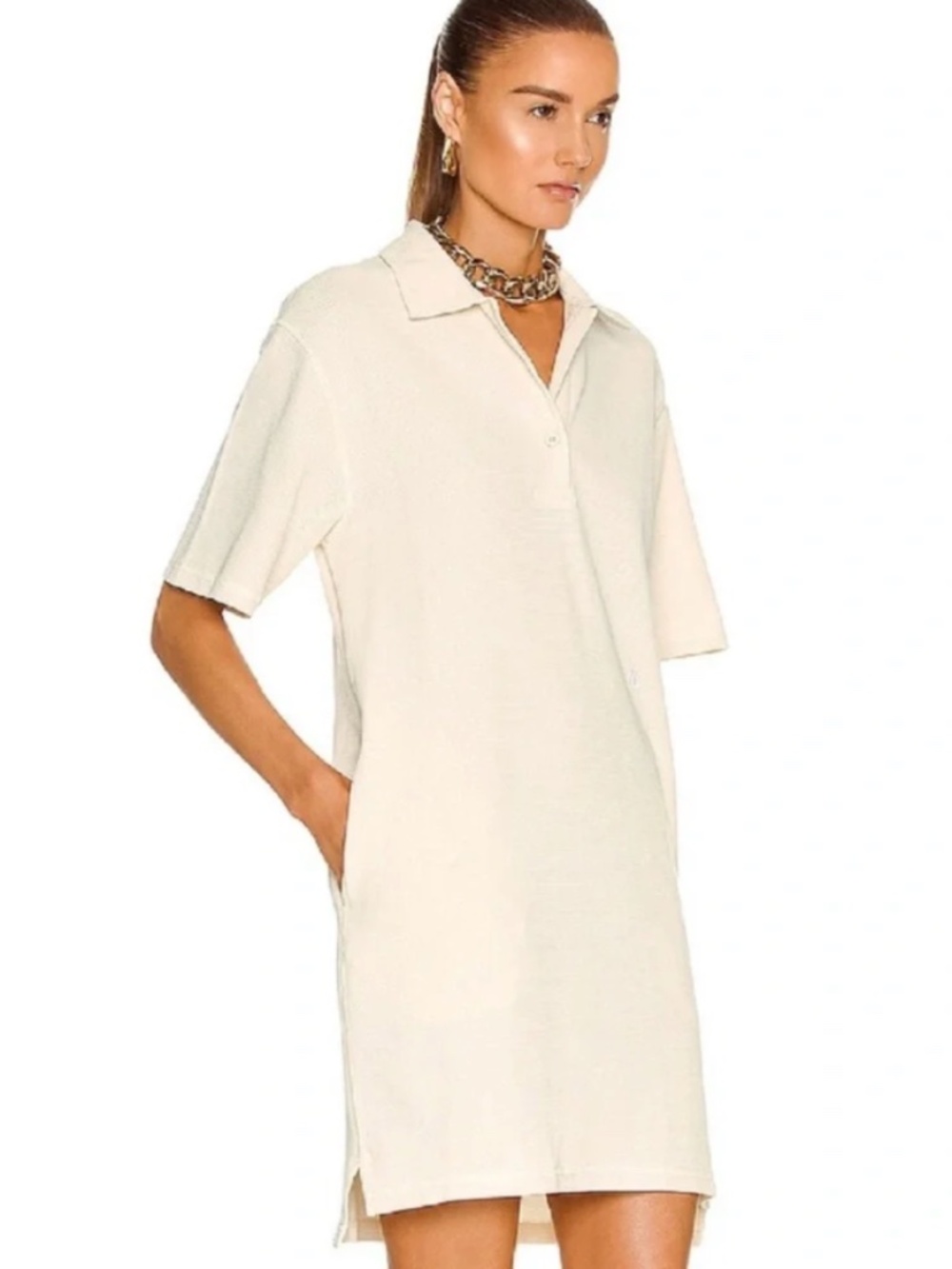 Helmut Lang Waffle Polo Dress Winter White, M